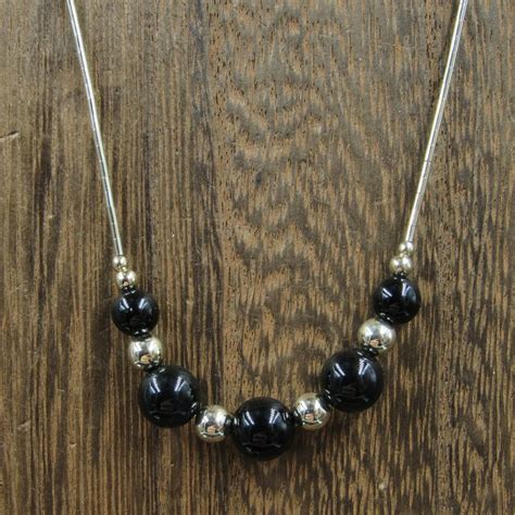 18" Sterling Silver Segmented Black Orb Necklace Vint… - Gem