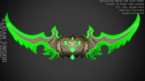 WOW Illidan Stormrage Sword for Cosplay 3D model 3D printable | CGTrader