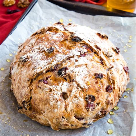 No-Knead Cranberry Walnut Bread with Honey - The Busy Baker