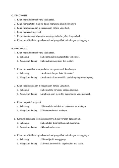 Tugas Psikologi Sosial ~ diagnosis dan prognosis - G. DIAGNOSIS Klien memiliki emosi yang tidak ...