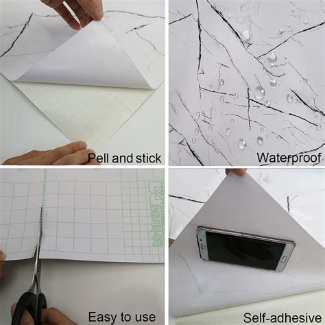 Black White Marble Paper Thick Glossy Countertop Contact Paper for Kitchen Bathroom Self ...