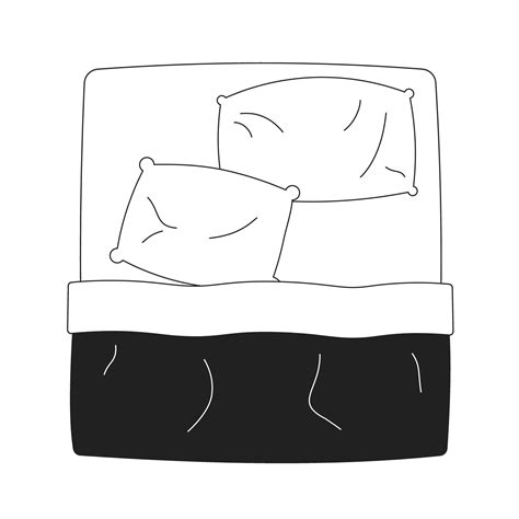 Comfortable king size bed monochrome flat vector object. Unmade bed ...