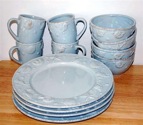 Nantucket Home Blue Seashell Embossed Service 4 DINNERWARE # ...