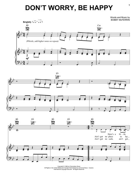 Bobby McFerrin "Don't Worry, Be Happy" Sheet Music Notes | Download Printable PDF Score 150030