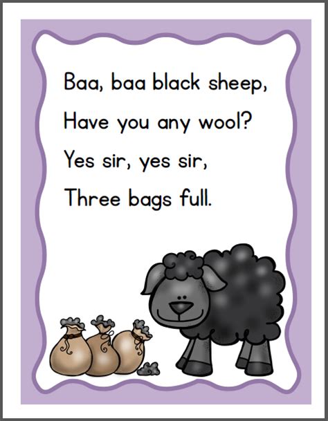 Baa Baa Black Sheep Nursery Rhyme Packet - Mamas Learning Corner