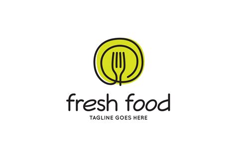 Fresh Food Logo on Creative Market. Linear fork logotype in circle. Flat minimalistic food ...