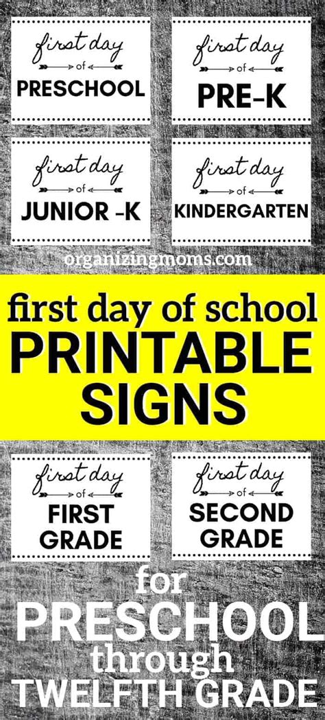 Free Printable First Day of School Signs for Cute Photos