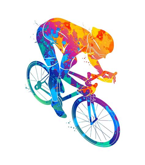 Abstract cyclist on a race track from a splash of watercolors Vector ...