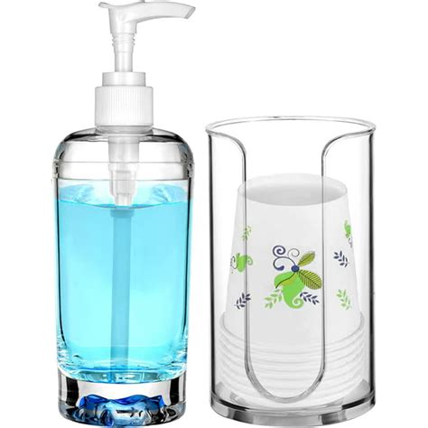 Mouthwash Dispenser for Bathroom Clear Plastic Mouthwash Dispenser with Cup Holder Acrylic ...