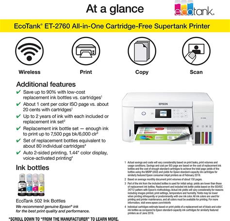 Buy Epson EcoTank ET-2760 Wireless Color All-in-One Cartridge-Free Supertank Printer with ...