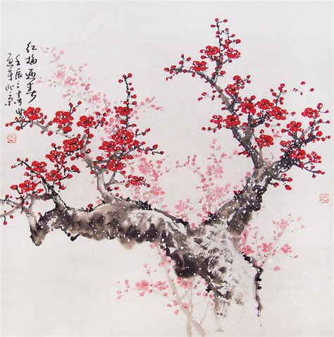 Original painting chinese art Lovely cherry blossom tree