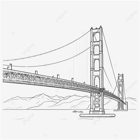 Outline Simplicity Drawing Of Golden Gate Bridge Landmark Front Elevation View, Golden Gate, San ...