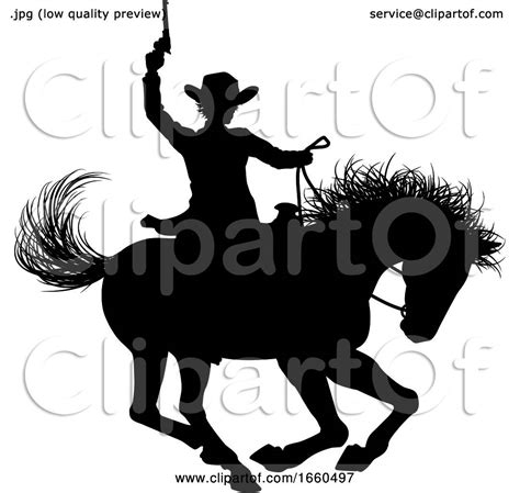 Cowboy Riding Horse Silhouette by AtStockIllustration #1660497