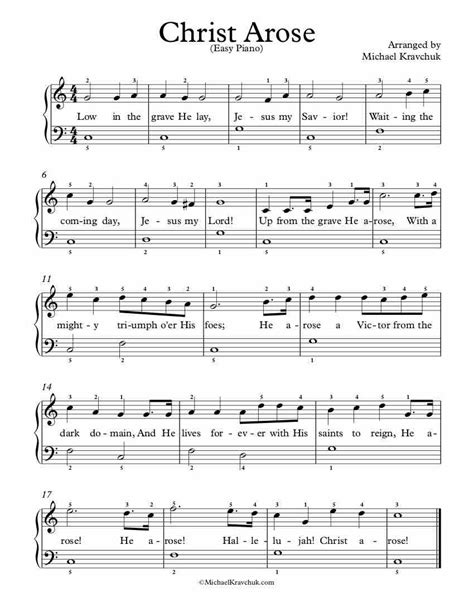 Free Piano Arrangement Sheet Music – Christ Arose (Up From The Grave He ...