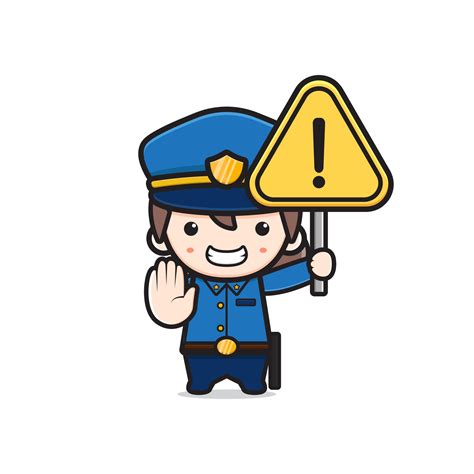 Cute police holding warning sign cartoon icon illustration 3300291 Vector Art at Vecteezy