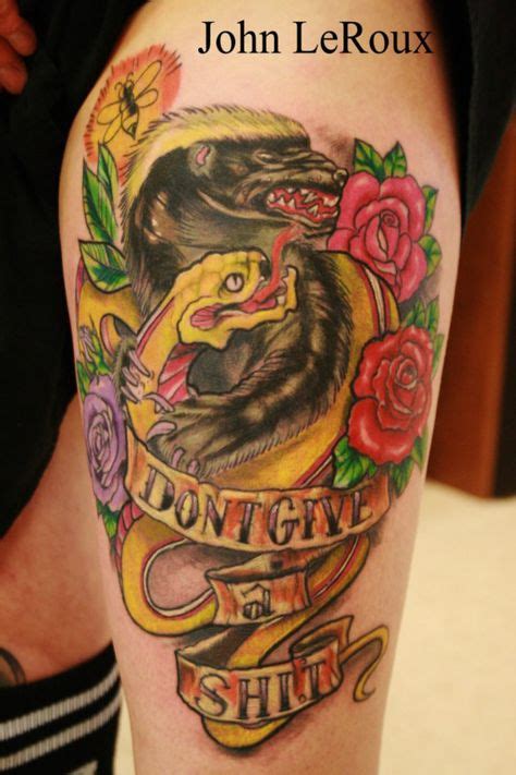 Tattoo by John LeRoux. "Honey Badger Don't Give a Shit" | honey badger tattoos | Badger tattoo ...