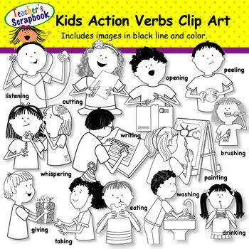 Kids Action Verbs Clip Art BUNDLE by TeachersScrapbook | TpT