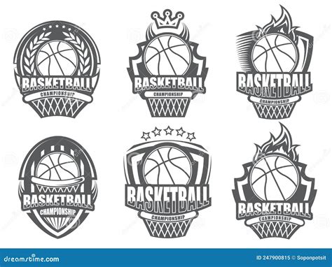 Illustration of Black and White Modern Basketball Logo Set Stock Illustration - Illustration of ...