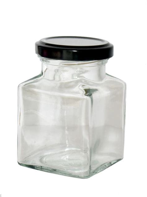 Jam Jars Square Glass 200ml (x32) with Black Lids | Square Jam Jars | Glass Jam Jars | Buy ...