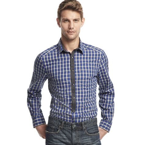 Kenneth Cole Reaction Long Sleeve Plaid Shirt in Blue for Men (Blue Bird) | Lyst