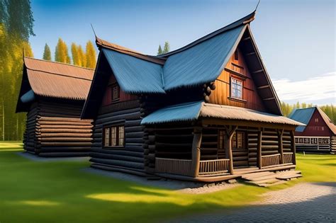 Premium AI Image | Old log houses in the village Museum of wooden ...