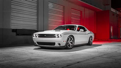 HD wallpaper: white car, dodge challenger, vehicle, rim, wheel, muscle ...