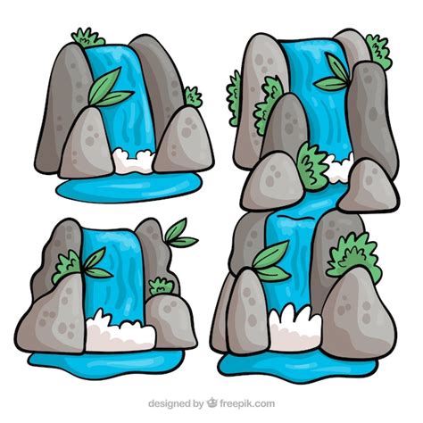 Free Vector | Waterfalls collection in cartoon style