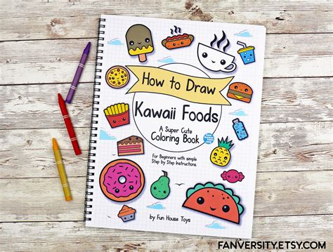 Dibujo de alimentos Kawaii Cómo dibujar libro para colorear - Etsy México