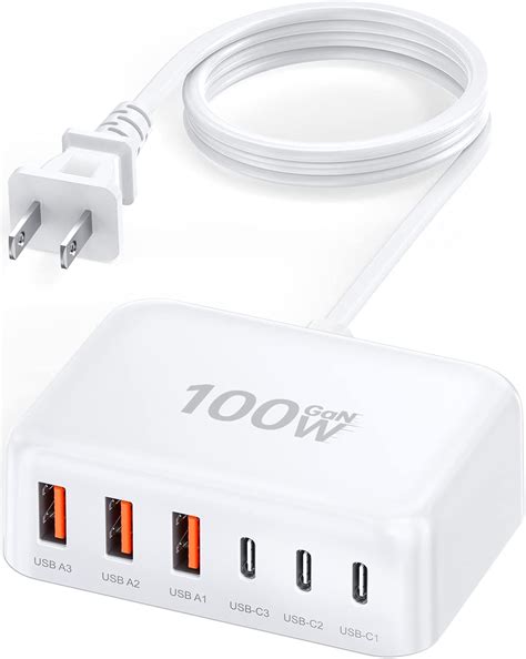 Amazon.com: USB C Charger Block, 100W GaN 6 Port PD USB C and QC USB A ...