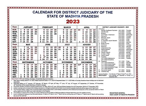 MP High Court Calendar 2023, Madhya Pradesh High Court Calendar 2023 ...