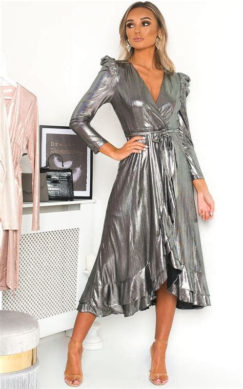 Mary Metallic Maxi Dress in Silver | ikrush