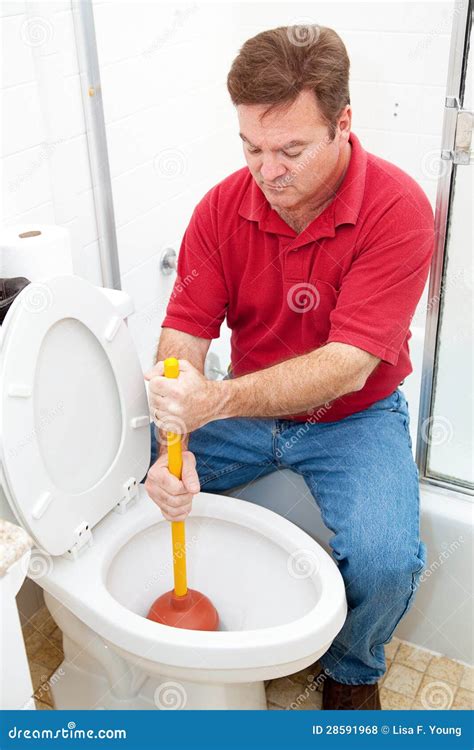 Man Uses Plunger On Clogged Toilet Stock Photo | CartoonDealer.com ...