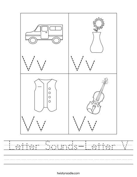 Letter Sounds-Letter V Worksheet - Twisty Noodle