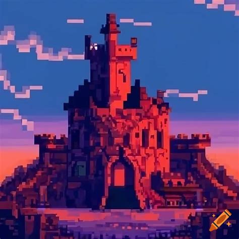 Simon belmont facing a gate of a medieval vampire castle under a stormy sky in 16-bit art style ...
