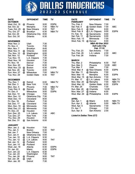 Mavs Schedule 2024-24 - Lucky Roberta