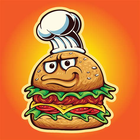 Delicious burger chef logo mascot 6923416 Vector Art at Vecteezy