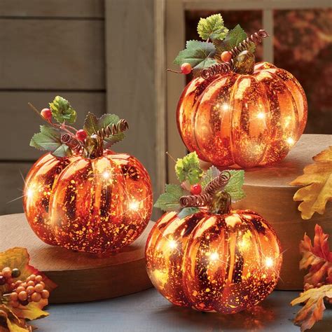 The Holiday Aisle® 3 Piece Annaliese Lighted Harvest Pumpkin Decorative ...