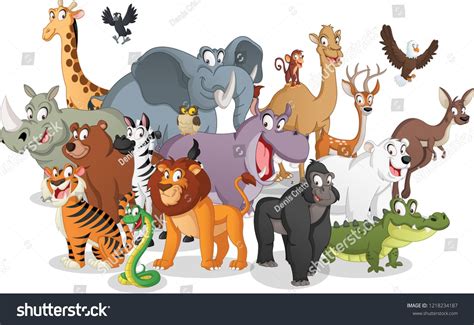 Group of cartoon animals. Vector illustration of funny happy animals.animals#cartoon#Group# ...