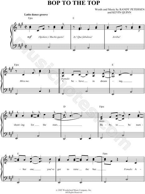 "Bop To the Top" from 'High School Musical' Sheet Music (Easy Piano) in ...