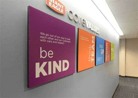 Giant Eagle's Core Values - Giant Eagle Office Wall Design, Corporate Office Design, Office ...