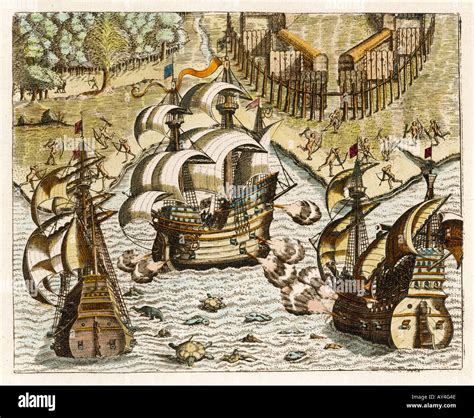 Spanish Galleons Firing Stock Photo - Alamy