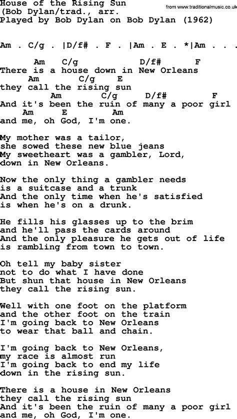 Guitar Chords House Of The Rising Sun