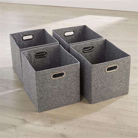 Large Grey Felt Foldable Canvas Storage Folding Box Fabric Cube 4 Piece Set | eBay