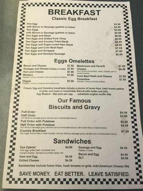 Menu at Sebring Diner restaurant, Sebring, US Hwy 27 S