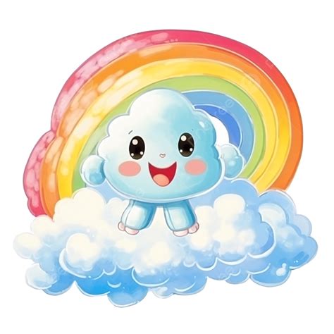 Rainbow And Cloud Cute Kid Style Oil Paint, Gouache, Grunge, Style PNG Transparent Image and ...