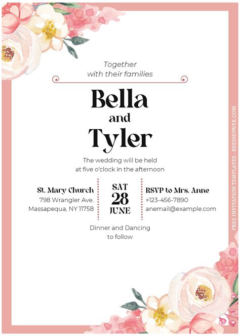 (Free Editable PDF) Watercolor Spring Peonies Wedding Invitation Templates | Beeshower