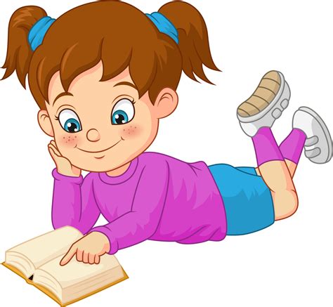 Cartoon funny girl student reading a book 5112483 Vector Art at Vecteezy