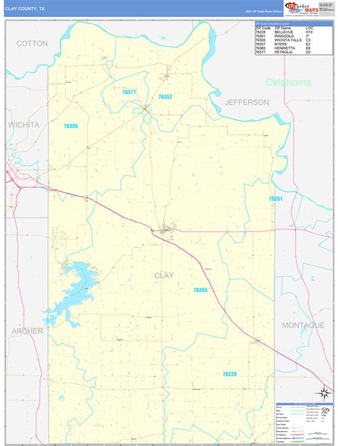 Clay County, TX Zip Code Wall Map Basic Style by MarketMAPS - MapSales