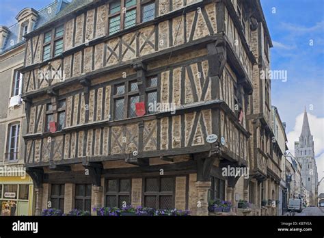 Oldest half timbered 13th century historic Norman building in Bayeux Normandy France Stock Photo ...