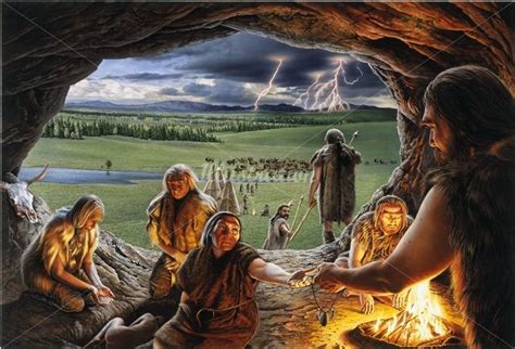 Neanderthal family group in a cave by Knut Maibaum | Ancient humans, Prehistoric world, Prehistory